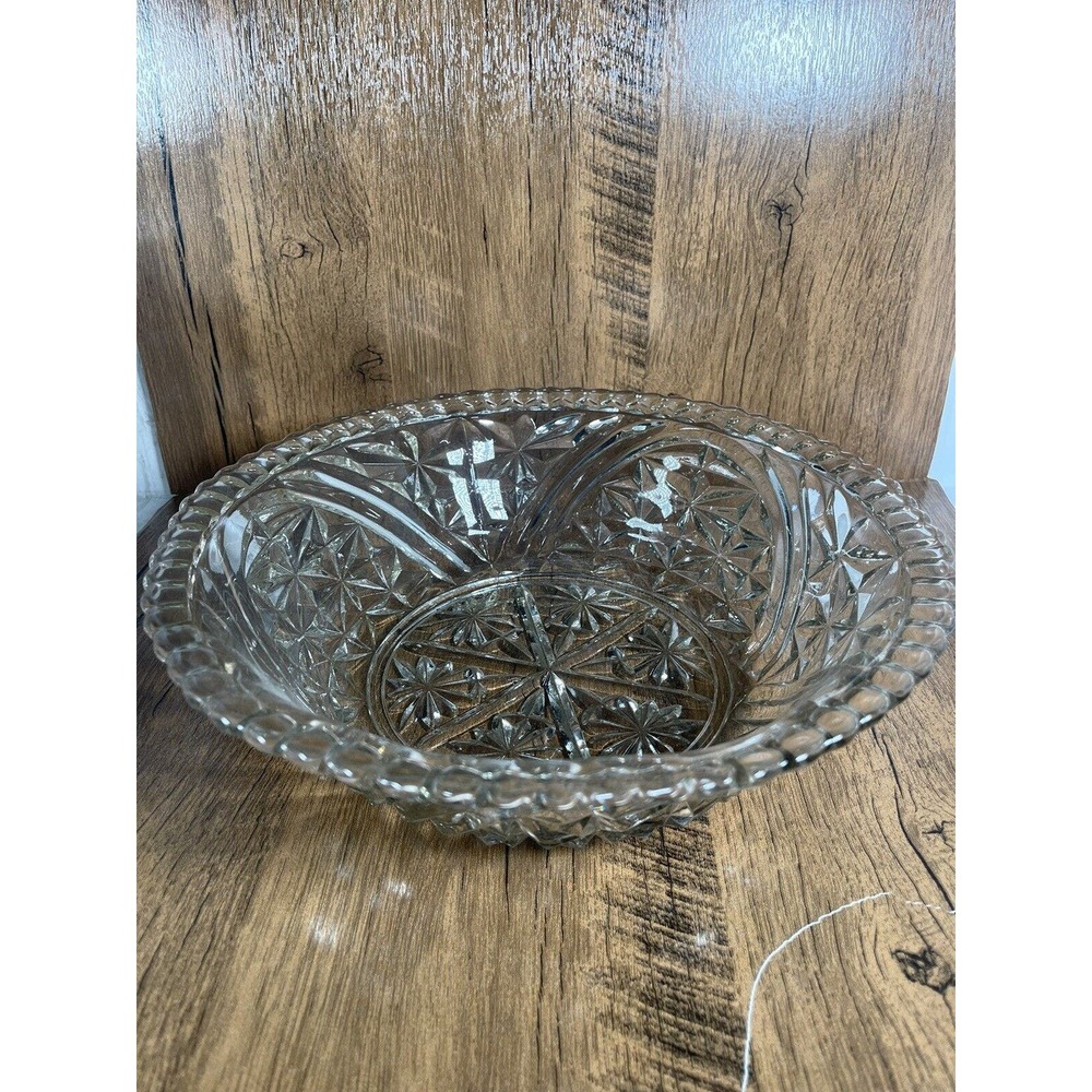 Anchor Hocking Stars And Bars Depression Glass-Serving Bowl 10in. Scalloped Edge